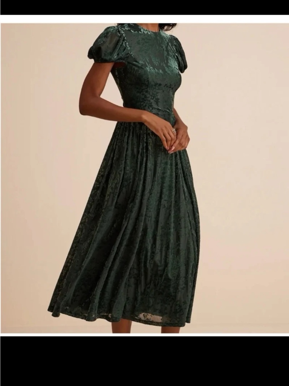 NWT Lulus Arlie Emerald Velvet Burnout Puff Sleeve Midi Dress size Large - Picture 5 of 12